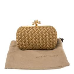 Pre Owned Bottega Veneta Gold Intrecciato Metal Mesh Knot Clutch