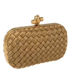 Pre Owned Bottega Veneta Gold Intrecciato Metal Mesh Knot Clutch
