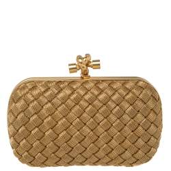 Pre Owned Bottega Veneta Gold Intrecciato Metal Mesh Knot Clutch