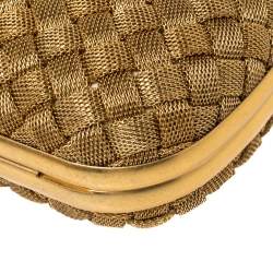 Pre Owned Bottega Veneta Gold Intrecciato Metal Mesh Knot Clutch
