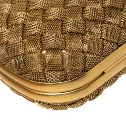 Pre Owned Bottega Veneta Gold Intrecciato Metal Mesh Knot Clutch
