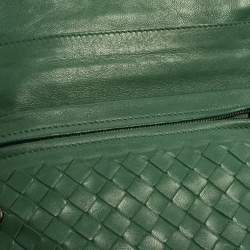 Pre Owned Bottega Veneta Green Intrecciato Leather Flap Chain Crossbody Bag