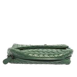 Pre Owned Bottega Veneta Green Intrecciato Leather Flap Chain Crossbody Bag