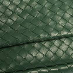 Pre Owned Bottega Veneta Green Intrecciato Leather Flap Chain Crossbody Bag