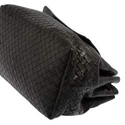 Pre Owned Bottega Veneta Black Intrecciato Leather Flap Shoulder Bag