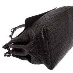 Pre Owned Bottega Veneta Black Intrecciato Leather Flap Shoulder Bag