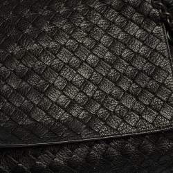 Pre Owned Bottega Veneta Black Intrecciato Leather Flap Shoulder Bag