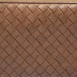 Pre Owned Bottega Veneta Tan Intrecciato Leather Zip Around Wallet