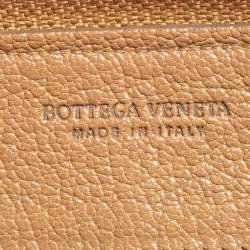 Pre Owned Bottega Veneta Tan Intrecciato Leather Zip Around Wallet