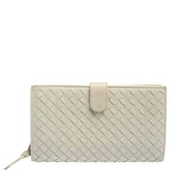 Pre Owned Bottega Veneta Cream Intrecciato Leather Continental Wallet