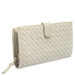 Pre Owned Bottega Veneta Cream Intrecciato Leather Continental Wallet