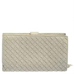Pre Owned Bottega Veneta Cream Intrecciato Leather Continental Wallet