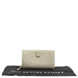 Pre Owned Bottega Veneta Cream Intrecciato Leather Continental Wallet