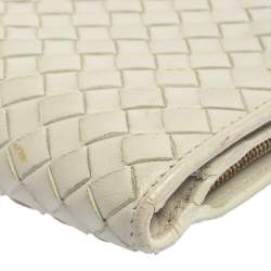 Pre Owned Bottega Veneta Cream Intrecciato Leather Continental Wallet