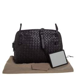 Pre Owned Bottega Veneta Dark Brown Intrecciato Leather Nodini Crossbody Bag