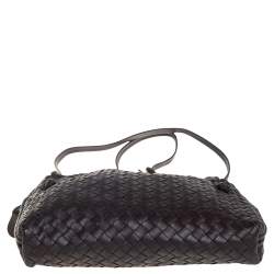 Pre Owned Bottega Veneta Dark Brown Intrecciato Leather Nodini Crossbody Bag