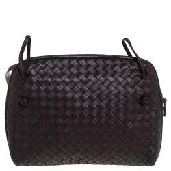 Pre Owned Bottega Veneta Dark Brown Intrecciato Leather Nodini Crossbody Bag