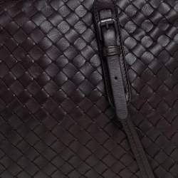 Pre Owned Bottega Veneta Dark Brown Intrecciato Leather Nodini Crossbody Bag