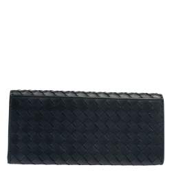 Pre Owned Bottega Veneta Blue Intrecciato Leather Continental Wallet