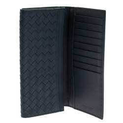 Pre Owned Bottega Veneta Blue Intrecciato Leather Continental Wallet