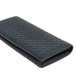 Pre Owned Bottega Veneta Blue Intrecciato Leather Continental Wallet