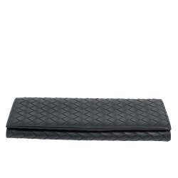 Pre Owned Bottega Veneta Blue Intrecciato Leather Continental Wallet