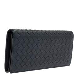 Pre Owned Bottega Veneta Blue Intrecciato Leather Continental Wallet