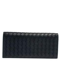 Pre Owned Bottega Veneta Blue Intrecciato Leather Continental Wallet