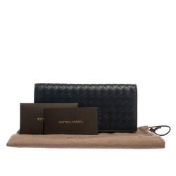 Pre Owned Bottega Veneta Blue Intrecciato Leather Continental Wallet