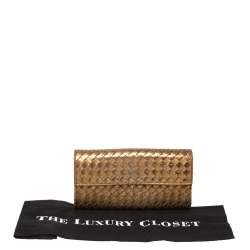 مملوكة مسبقًا Bottega Veneta Metallic Gold Intrecciato Leather Flap Continental Wallet