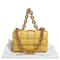 Pre Owned حقيبة كتف بوتيغا فينيتا كاسيت جلد أصفر ذات سلسلة