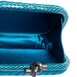 Pre Owned Bottega Veneta Blue Satin and Snakeskin Trim Knot Clutch