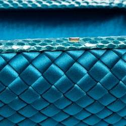 Pre Owned Bottega Veneta Blue Satin and Snakeskin Trim Knot Clutch