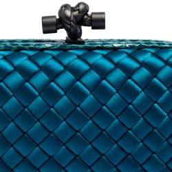 Pre Owned Bottega Veneta Blue Satin and Snakeskin Trim Knot Clutch