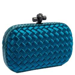 Pre Owned Bottega Veneta Blue Satin and Snakeskin Trim Knot Clutch