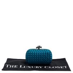 Pre Owned Bottega Veneta Blue Satin and Snakeskin Trim Knot Clutch