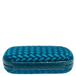 Pre Owned Bottega Veneta Blue Satin and Snakeskin Trim Knot Clutch