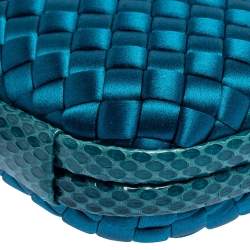 Pre Owned Bottega Veneta Blue Satin and Snakeskin Trim Knot Clutch