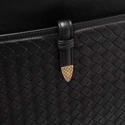 Pre Owned Bottega Veneta Black Leather Shopper Tote