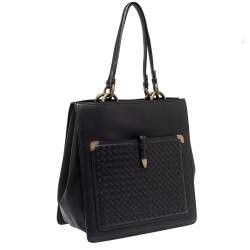 Pre Owned Bottega Veneta Black Leather Shopper Tote