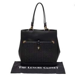Pre Owned Bottega Veneta Black Leather Shopper Tote