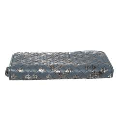 Pre Owned Bottega Veneta Blue Intrecciato Leather and Snakeskin Zip Around Wallet