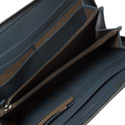 Pre Owned Bottega Veneta Blue Intrecciato Leather and Snakeskin Zip Around Wallet