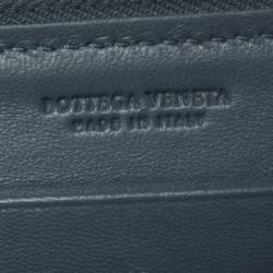 Pre Owned Bottega Veneta Blue Intrecciato Leather and Snakeskin Zip Around Wallet