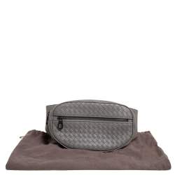 Pre Owned Bottega Veneta Grey Intrecciato Leather Zip Belt Bag 