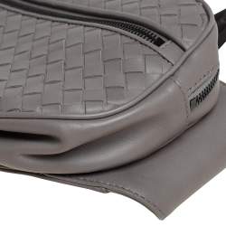 Pre Owned Bottega Veneta Grey Intrecciato Leather Zip Belt Bag 