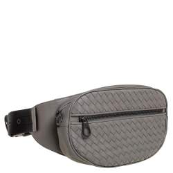Pre Owned Bottega Veneta Grey Intrecciato Leather Zip Belt Bag 