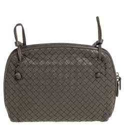 Pre Owned Bottega Veneta Moss Green Intrecciato Leather Nodini Crossbody Bag