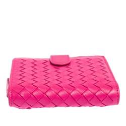 Pre Owned Bottega Veneta Pink Intrecciato Leather Compact Wallet