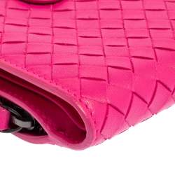 Pre Owned Bottega Veneta Pink Intrecciato Leather Compact Wallet